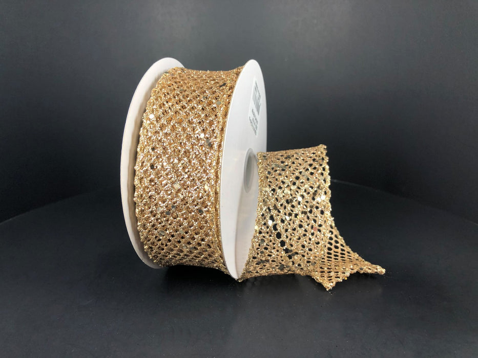 1.5"X10Y Champagne Mega Glitter Net Ribbon 71123-09-14