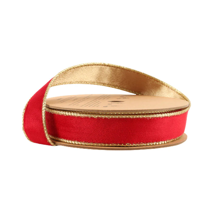 1" Christmas Red and Gold  Reversible Classic Velvet Ribbon 7115W-250-25E