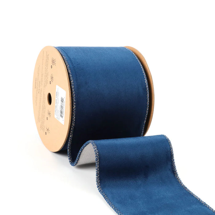 4" Navy and Silver Reversible Classic Velvet Shimmer Ribbon 7201W-365-100E