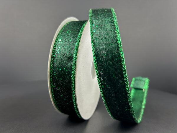 7/8"X10Y Emerald Green Glitter Lush Velvet Wired Ribbon 72423-05-07