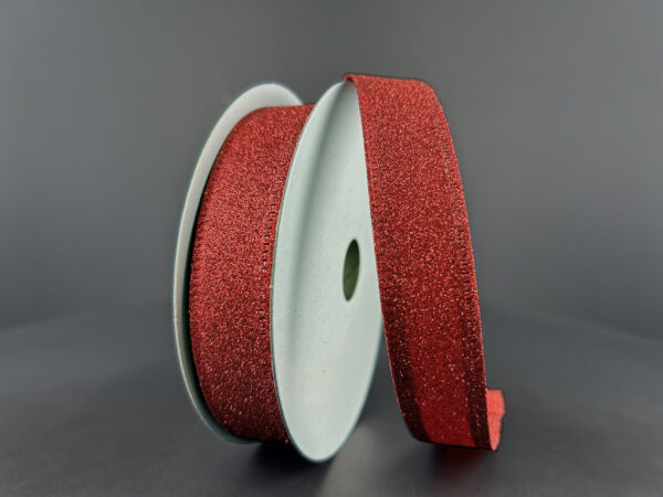 7/8"X10Y Red All Flat Glitter Wired Ribbon 76467-05-12