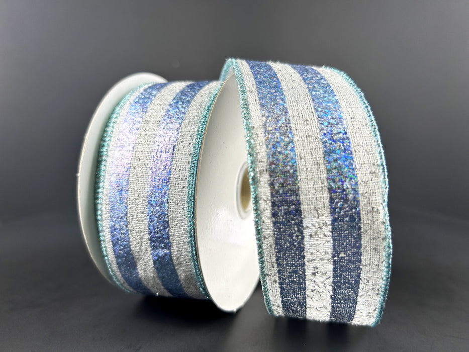 1.5"X10Y Light Blue-White-Silver Woven Metallic Stripe 78471-09-04