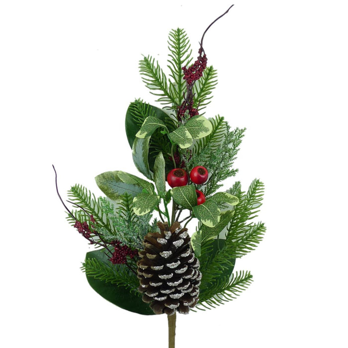 pine berry spray with pinecone, red berries and greenery