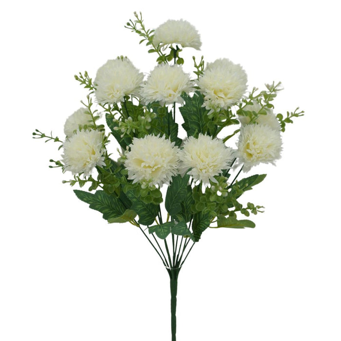 19" White Pom Pom Bush with 12 Stems 84202-Wt