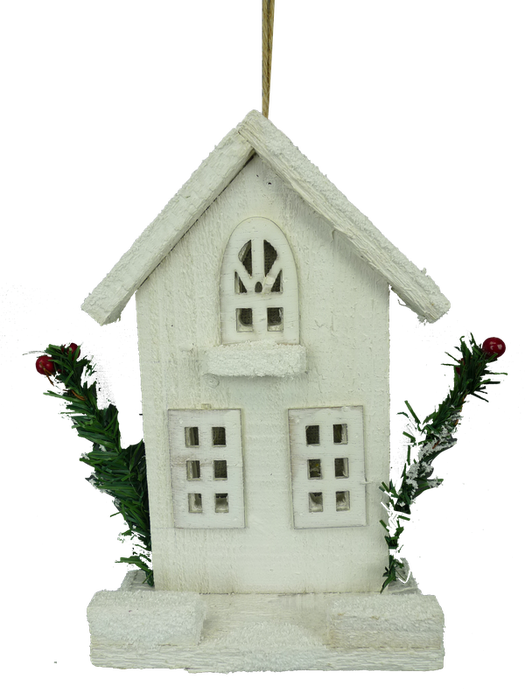 8" by 2.5" by 5" White Wooden House Ornament 84428WT