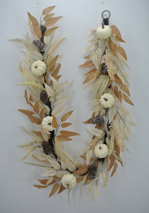 5' Cream pumpkins and leaves on Grapevine Garland 84645