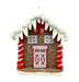 The 5" by 4.5" by 3" Red and White Small Gingerbread House Ornament (85184RDWT) is a delightful decoration featuring peppermint columns in red and white, a snowy roof, and decorative windows and door with white icing-like trim, adding the perfect touch of holiday cheer to any space.