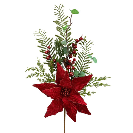 red poinsettia pine berry spray