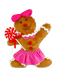 The 9" by 7" by 2" Brown Gingerbread Girl Ornament (product code: 85834BN) is an enchanting gingerbread doll. Adorned with a pink polka dot bow, she wears a frilly skirt and holds a red and white striped lollipop. Accentuated with buttons and outlined in white icing, her joyful design is utterly captivating.