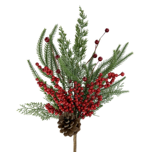 pine spray with red berries pinecone and norfolk pine, cedar