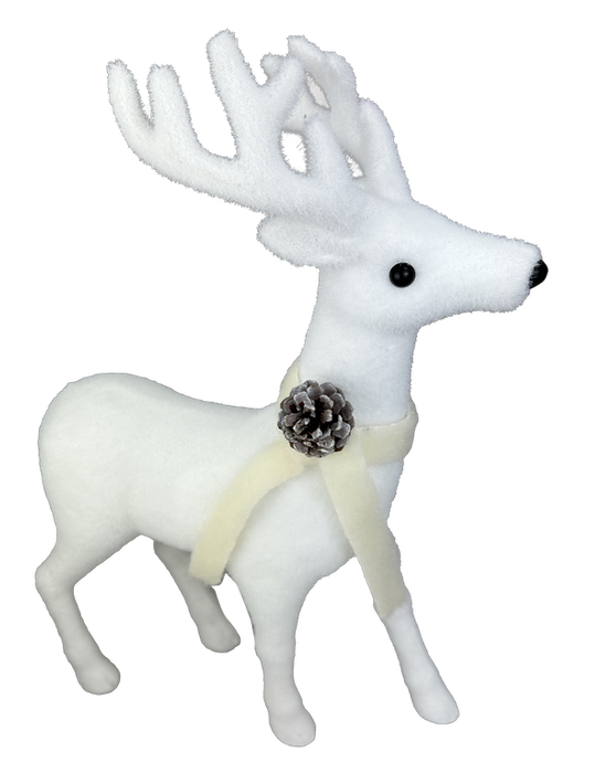 18" by 13" by 4"  White Flocked Deer 85984WT