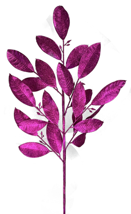 30" Hot Pink Glitter Leaves Spray   7 Stems 86008BT