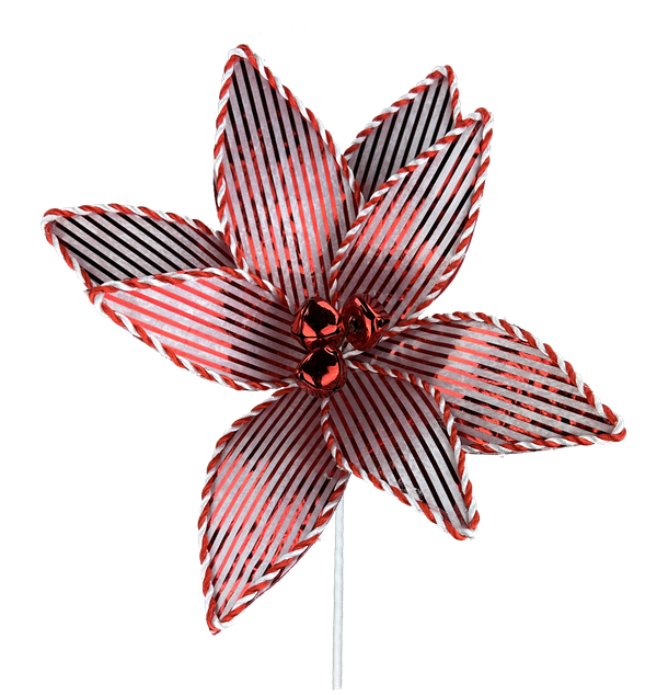 22" by 10" Red and White Peppermint Pionsettia Stem 86027RDWT