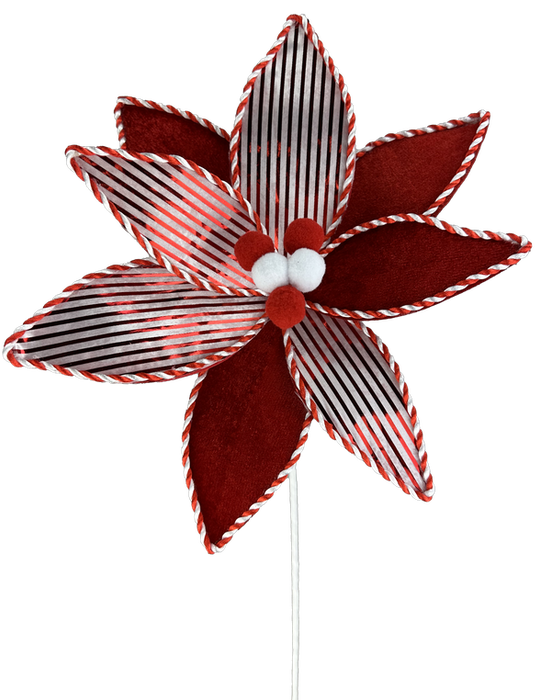 22" by 10" Red and White Peppermint Bell Pionsettia Stem 86028RDWT