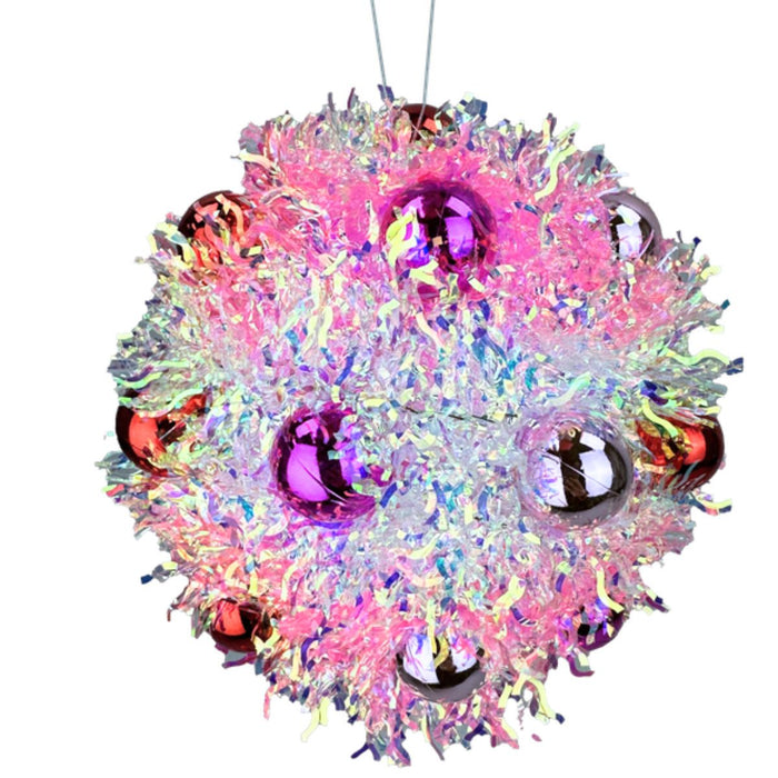 pink tinsel ball ornament