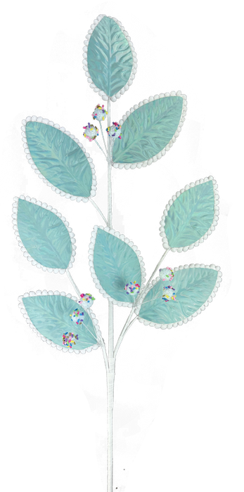 28" Blue Iridescent Leave Spray with 8 Stems 86058BL