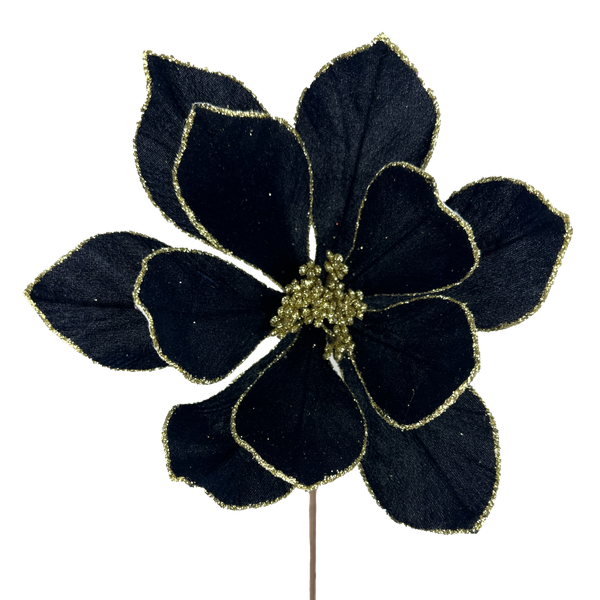 navy velvet poinsettia with gold glitter edge and center