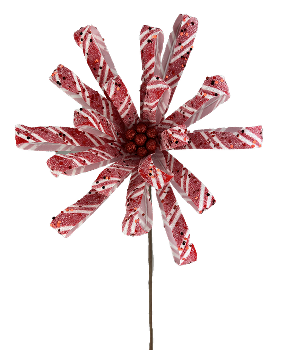 24" by 10" Red and White Peppermint Flower Stem 86073RDWT