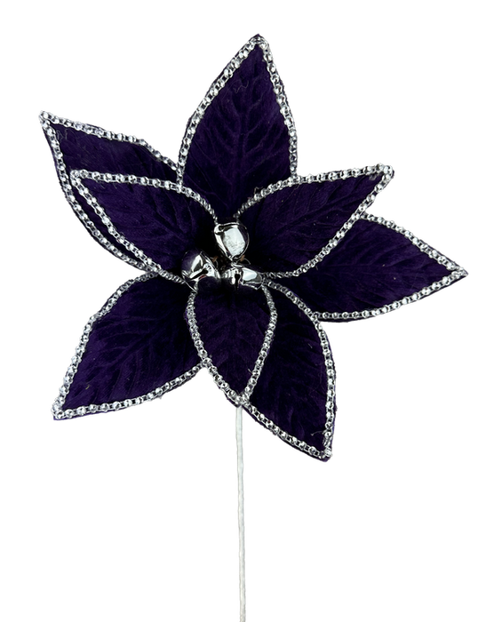 20" by 10" Purple Rhinestone Velvet Poinsettia Stem 86103PU