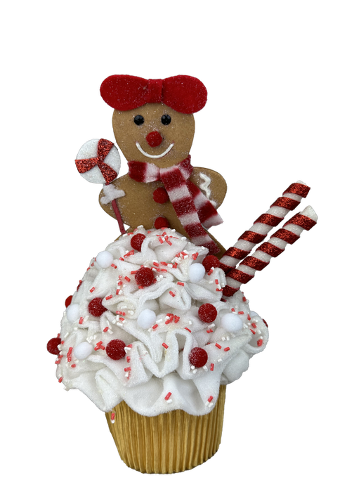 10" by 6" Red and White Gingerbread Cupcake Ornament 86111RDWT