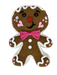 The 12" by 8" by 2" Pink Plush Gingerbread with Bow (product number 86132PK) features a cheerful gingerbread man design, complete with a smiling face, a red nose, and rosy blush marks. A pink bow tie adds a touch of elegance, while white icing details on its feet, hands, and head enhance the toy's sweet charm.