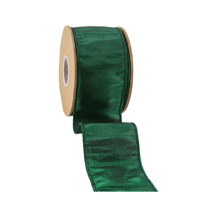 2.5 Dark Green Metallic Dupioni Ribbon 9101W-587-63E