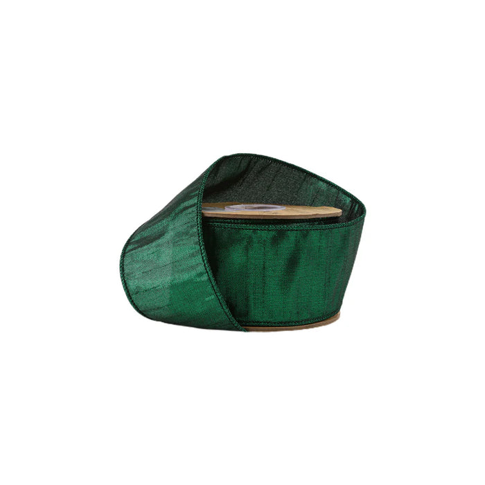 2.5 Dark Green Metallic Dupioni Ribbon 9101W-587-63E