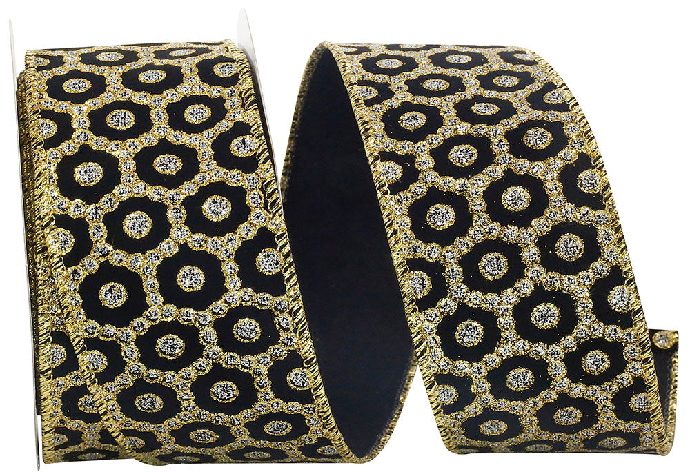 2.5" by 10 Yard Roccoco Jewel Gold and Silver Wired Edge Ribbon 92757W-990-40F