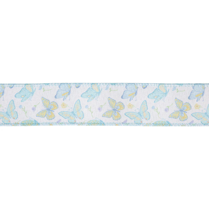 1.5" White and Blue Butterflies Ribbon 9331W-029-38E