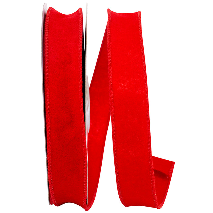 1" by 10 Yard Red Felt Fuzz Petite  Wired Edge Ribbon 94064W-065-05F