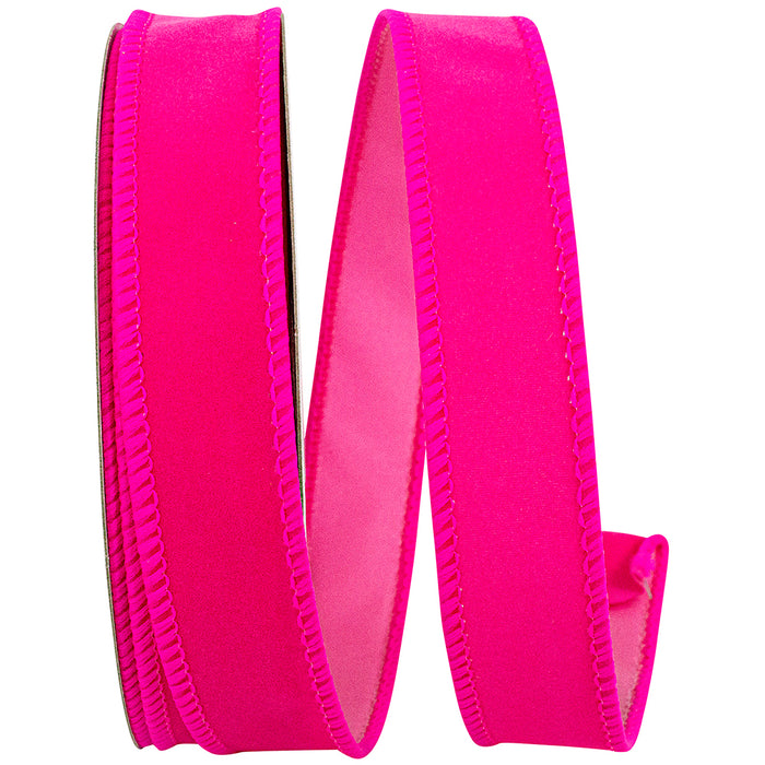 1" by 10 Yard Fuchsia Velvet Fuzz  Wired Edge Ribbon 94083W-222-05F