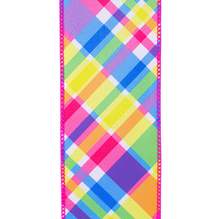 2.5" by 10 Yard Diagonal Bright Plaid Ribbon Ribbon 94096W-OP2-40F