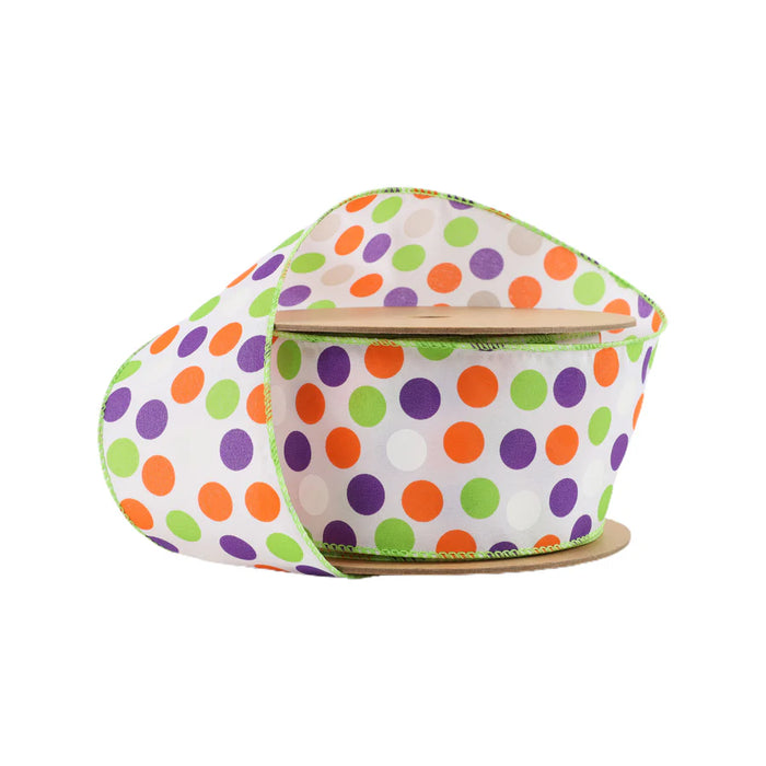 2.5" Multi-Colored Dots on White Ribbon 9713W-029-63E