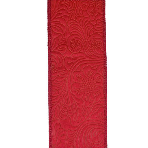 2.5"X10Y (42466-40-12) Red Flower Embossed Ribbon 984240-12