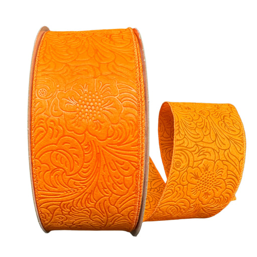 2.5"X10Y Orange Flower Embossed Ribbon 984240-19