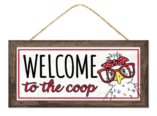 12.5" L Black/White/Red/Yellow/Brn Mdf Welcome To The Coop Sign AP7316