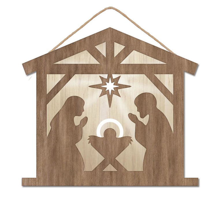 10.5"L X 9.5"H Nativity Scene Sign Brown/Natural/White AP7330