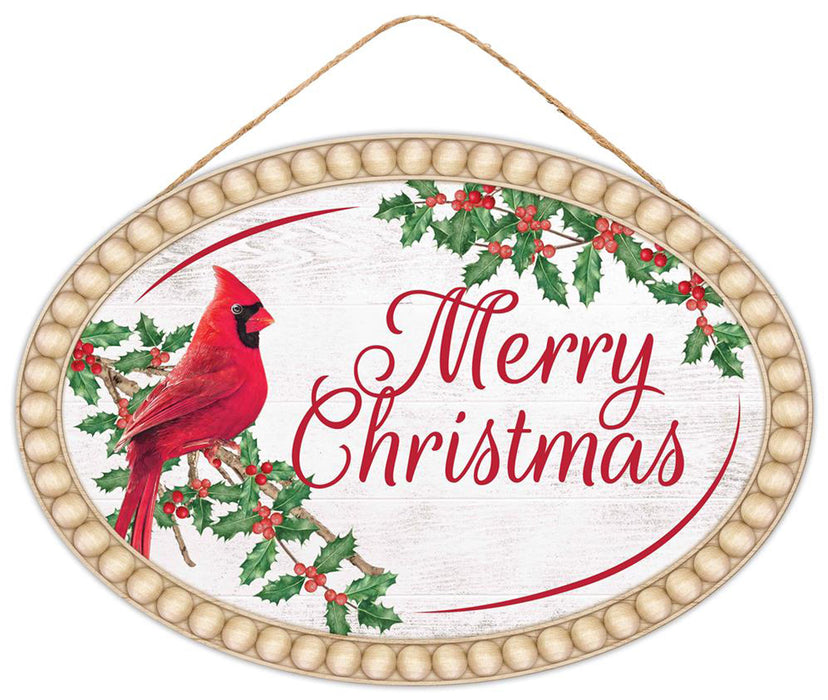 13"L X 9"H Merry Christmas/Cardinal Sign White/Red/Green AP7337