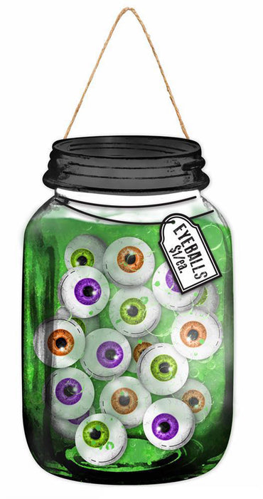 10"H Mdf Eyeballs Mason Jar Sign Black/White/Lime/Orange AP735209