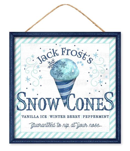 10" Sq White/Multi Blue Jack Frost Snow Cone Sign AP7825