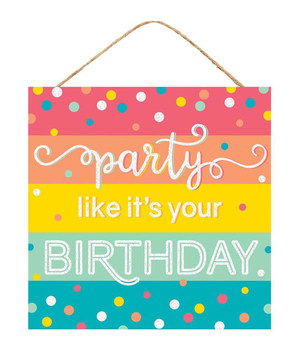 10"Sq Glitter Party/Birthday Sign Pastel Multi AP783061