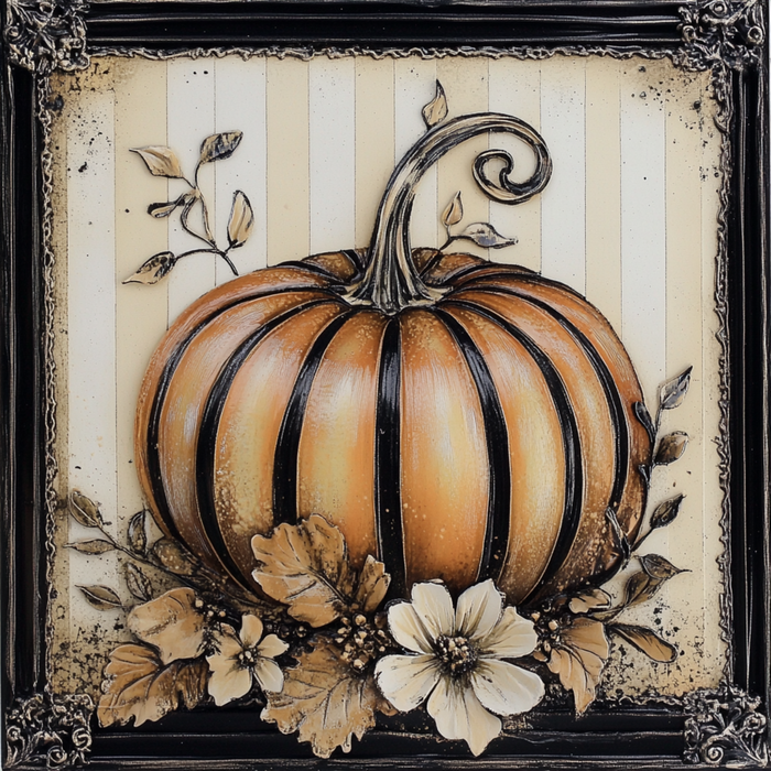 10" x 10" Elegant Orange/Black Stripe Pumpkin Sign TTE-075