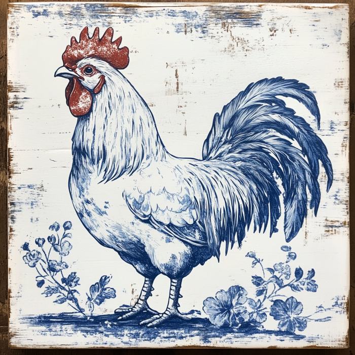 10" x 10" Chinoiserie Rooster Sign TTE-125