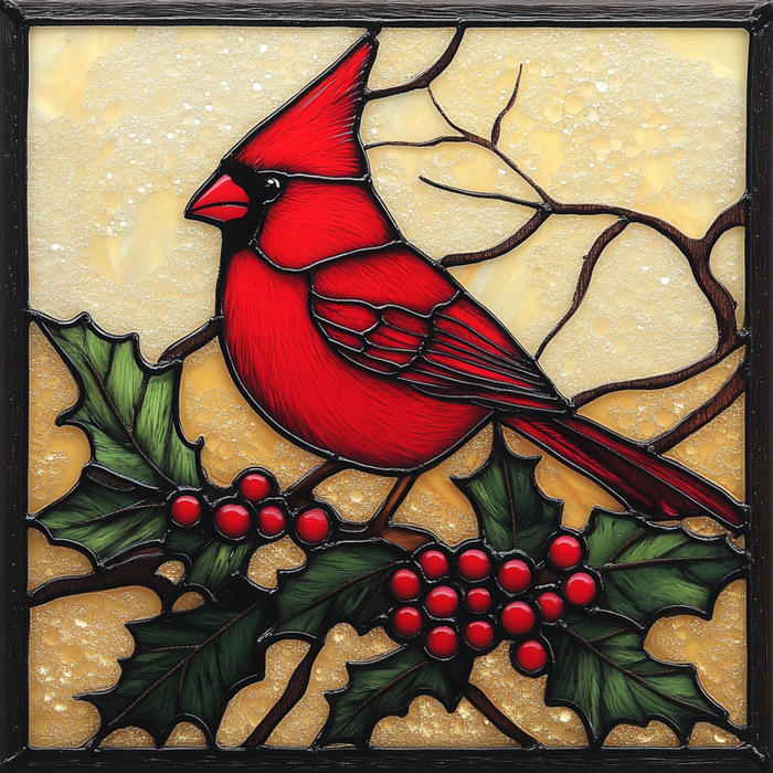 10" x 10" Christmas Cardinal Stained Glass Sign TTE-080