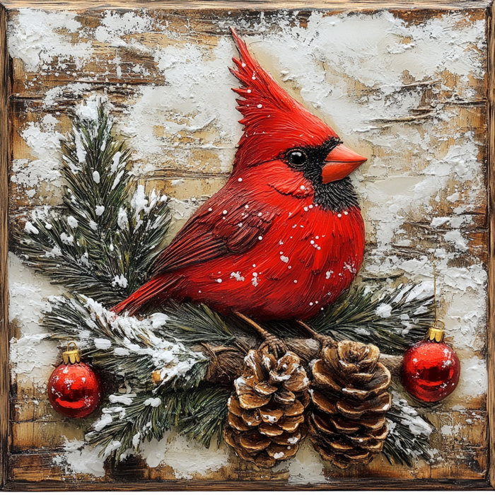 10" x 10" Christmas Cardinal with Ornaments Sign TTE-049