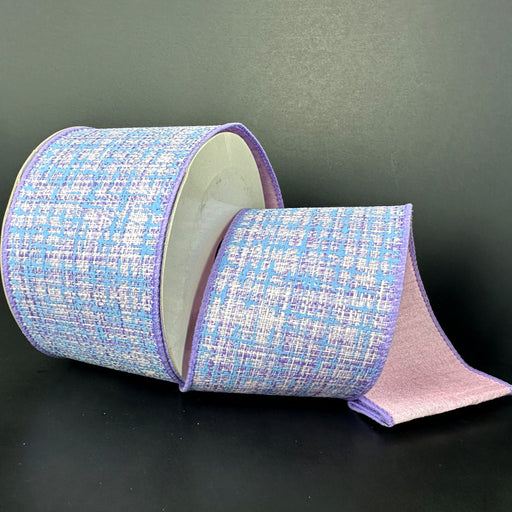 2.5"X10Y Lavender Blue Pink Double Sided Tweed Dupioni Ribbon D42511-40-03