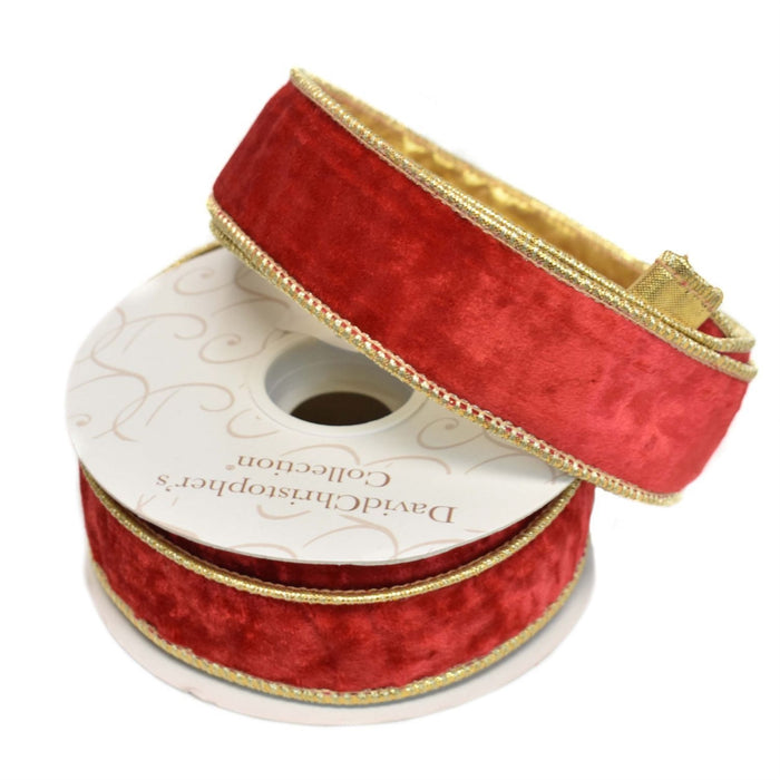 1.5" by 10 Yards Red with Gold Backing Elegant Velvet Ribbon DCR1089GB