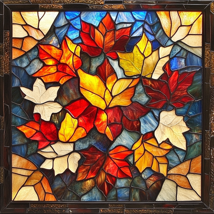 10" x 10" Fall Leaves Stained Glass Window Sign TTE-055