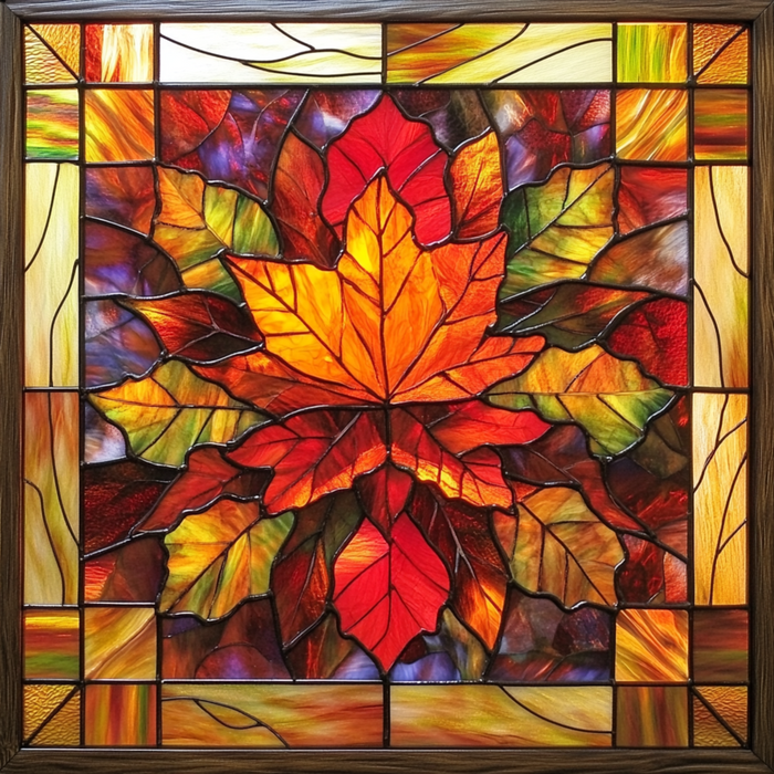 10" x 10" Fall Maple Leaf Stained Glass Window Sign TTE-054