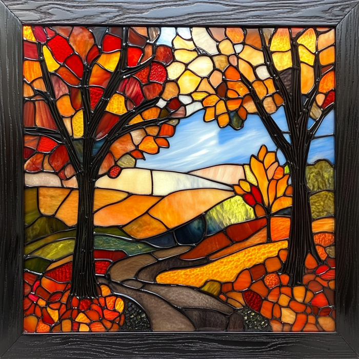 10" x 10" Fall Trees Stained Glass Window Sign TTE-053